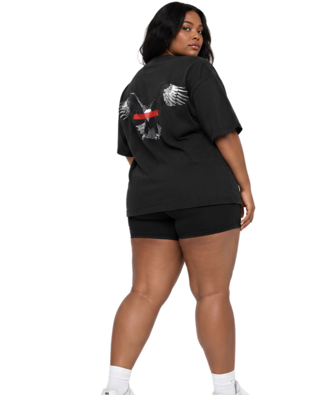 BlackFocusDesignTeeFemalePlusSizeBackFullBody
