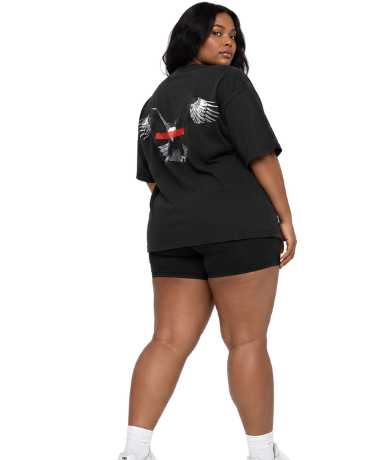 BlackFocusDesignTeeFemalePlusSizeBackFullBody