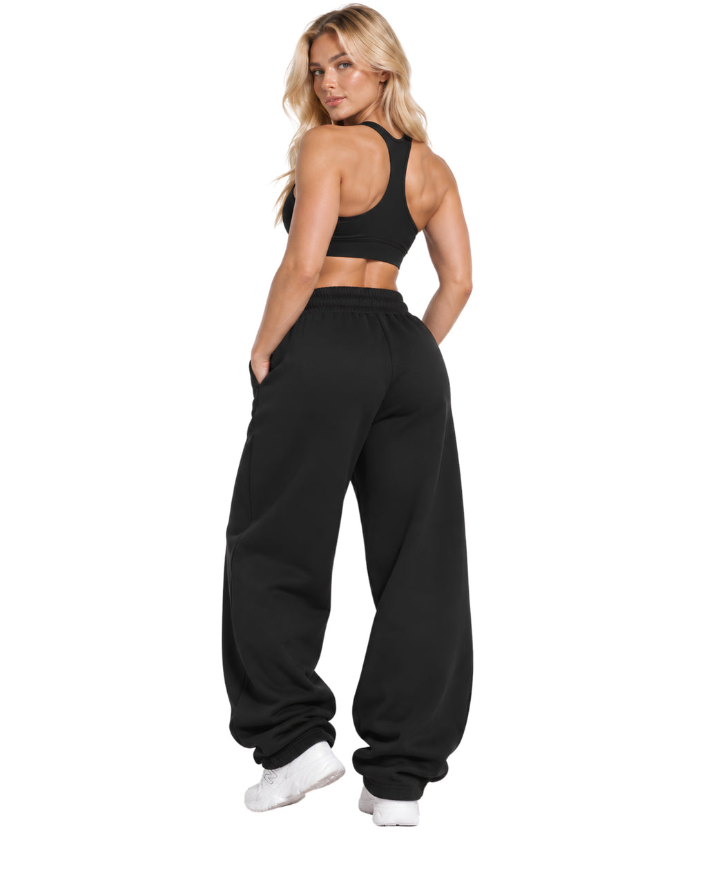 BlackSweatpantsFemaleLeanBackFullBody
