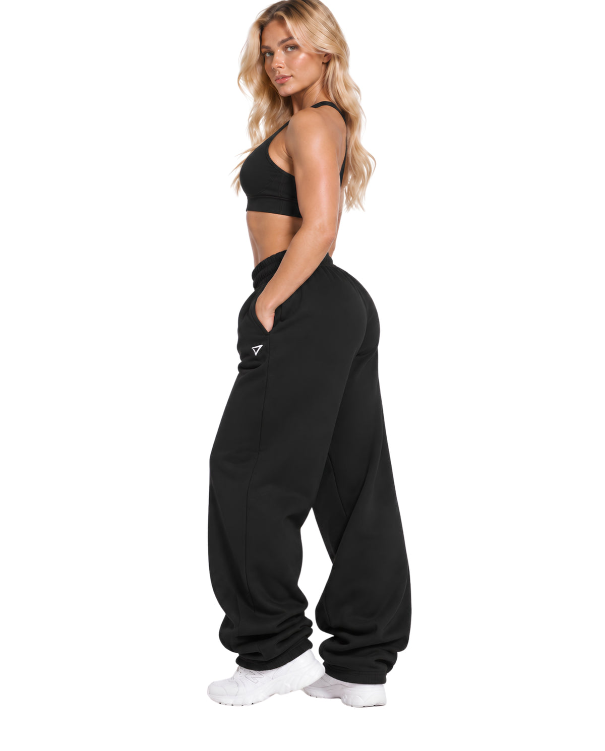 BlackSweatpantsFemaleLeanSideFullBody