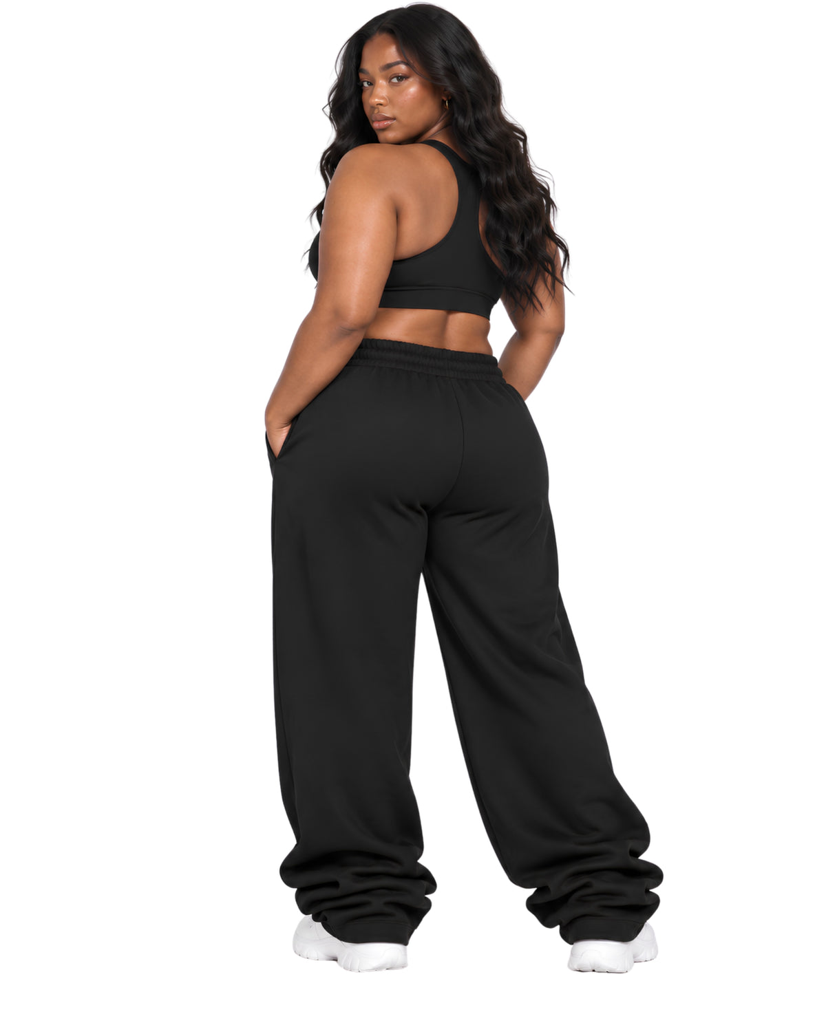 BlackSweatpantsFemalePlusSizeBackFullBody