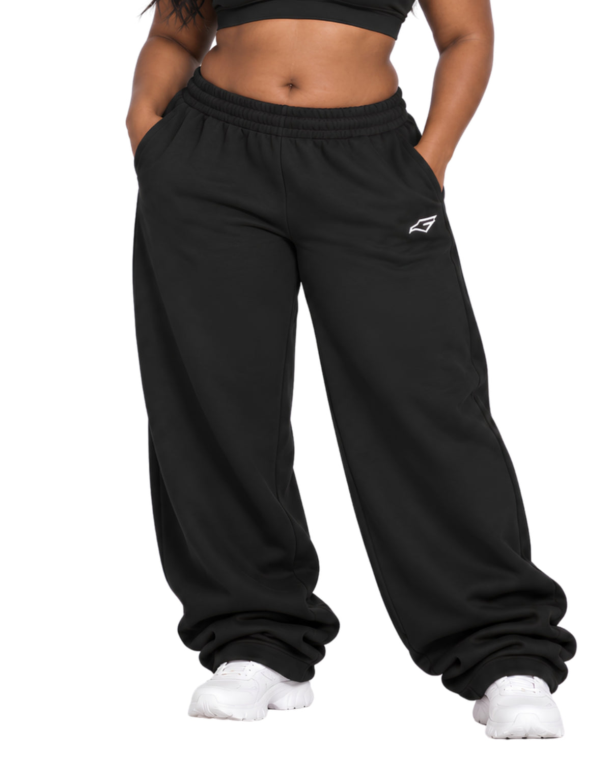 BlackSweatpantsFemalePlusSizeFrontCloseUp