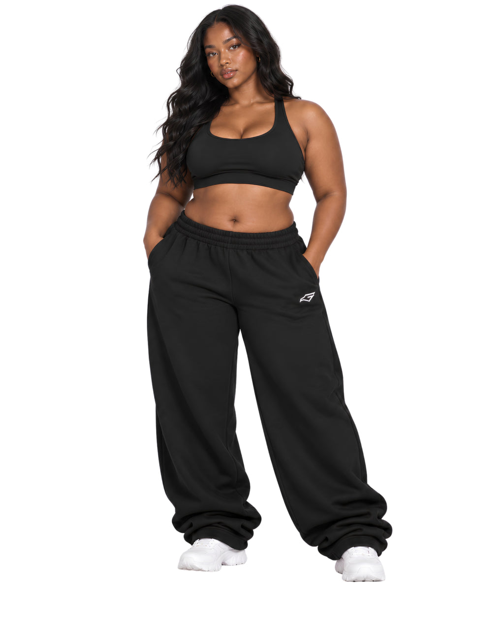 BlackSweatpantsFemalePlusSizeFrontFullBody