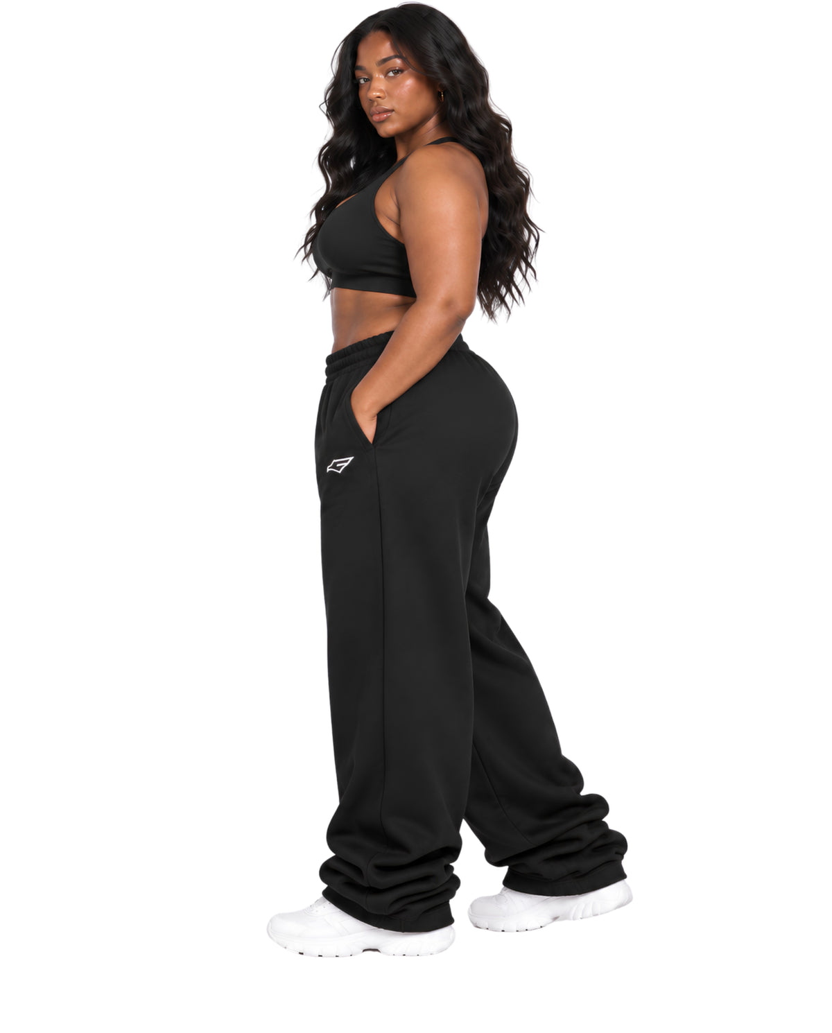 BlackSweatpantsFemalePlusSizeSideFullBody