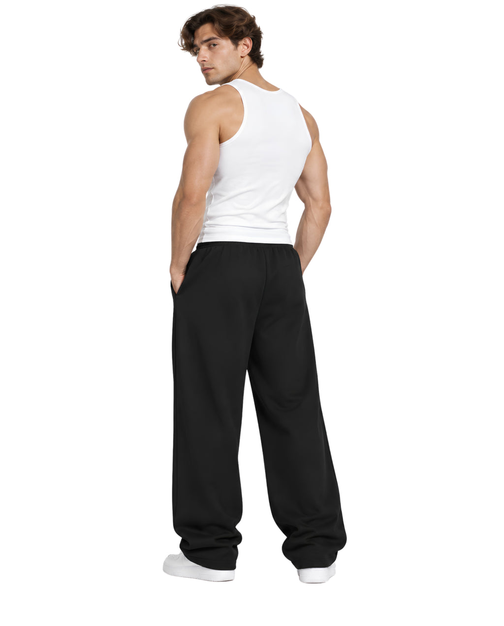 BlackSweatpantsMaleLeanBackFullBody