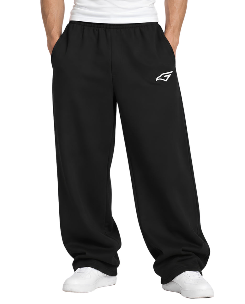 BlackSweatpantsMaleLeanFrontCloseUp