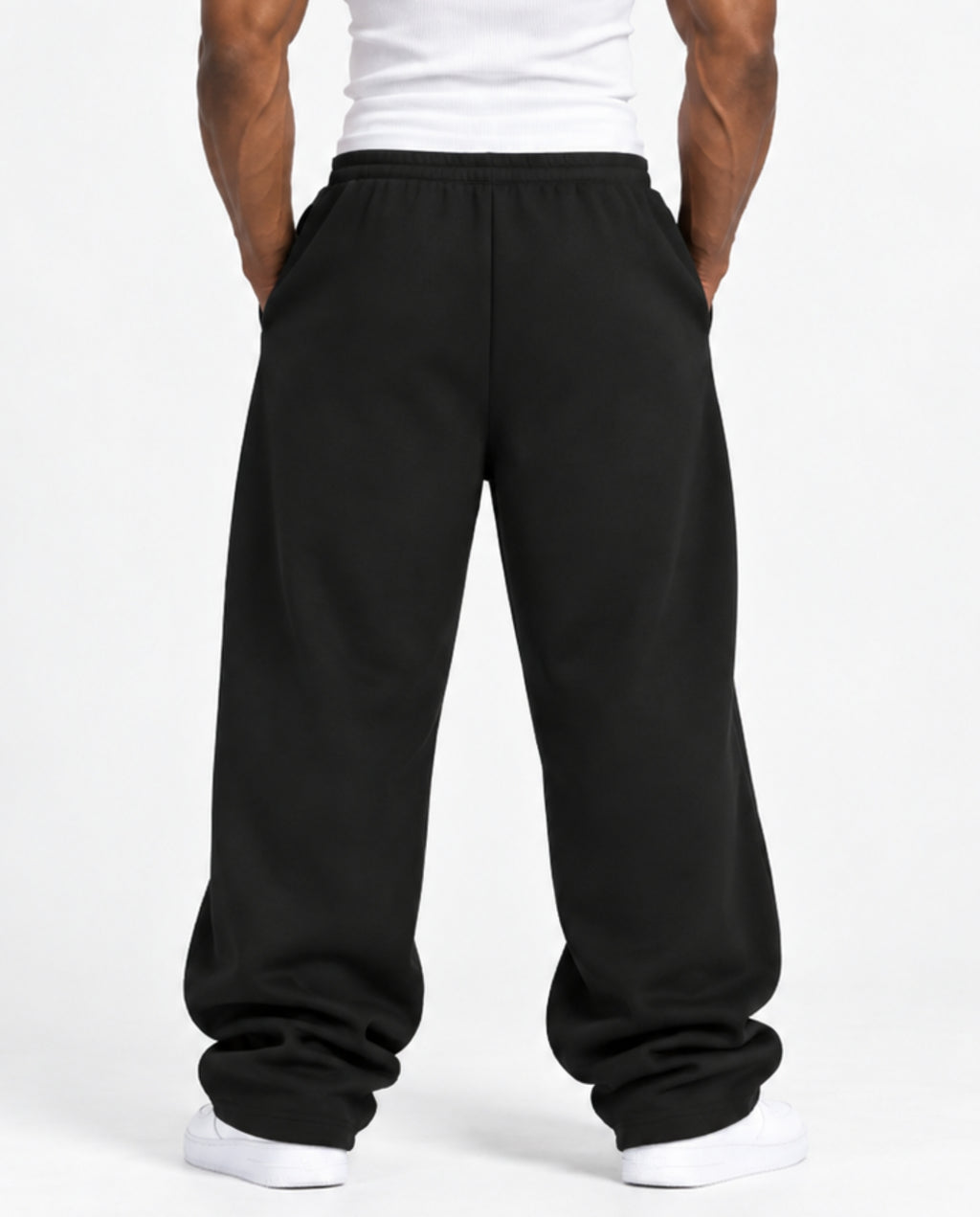 BlackSweatpantsMaleMuscularBackCloseUp