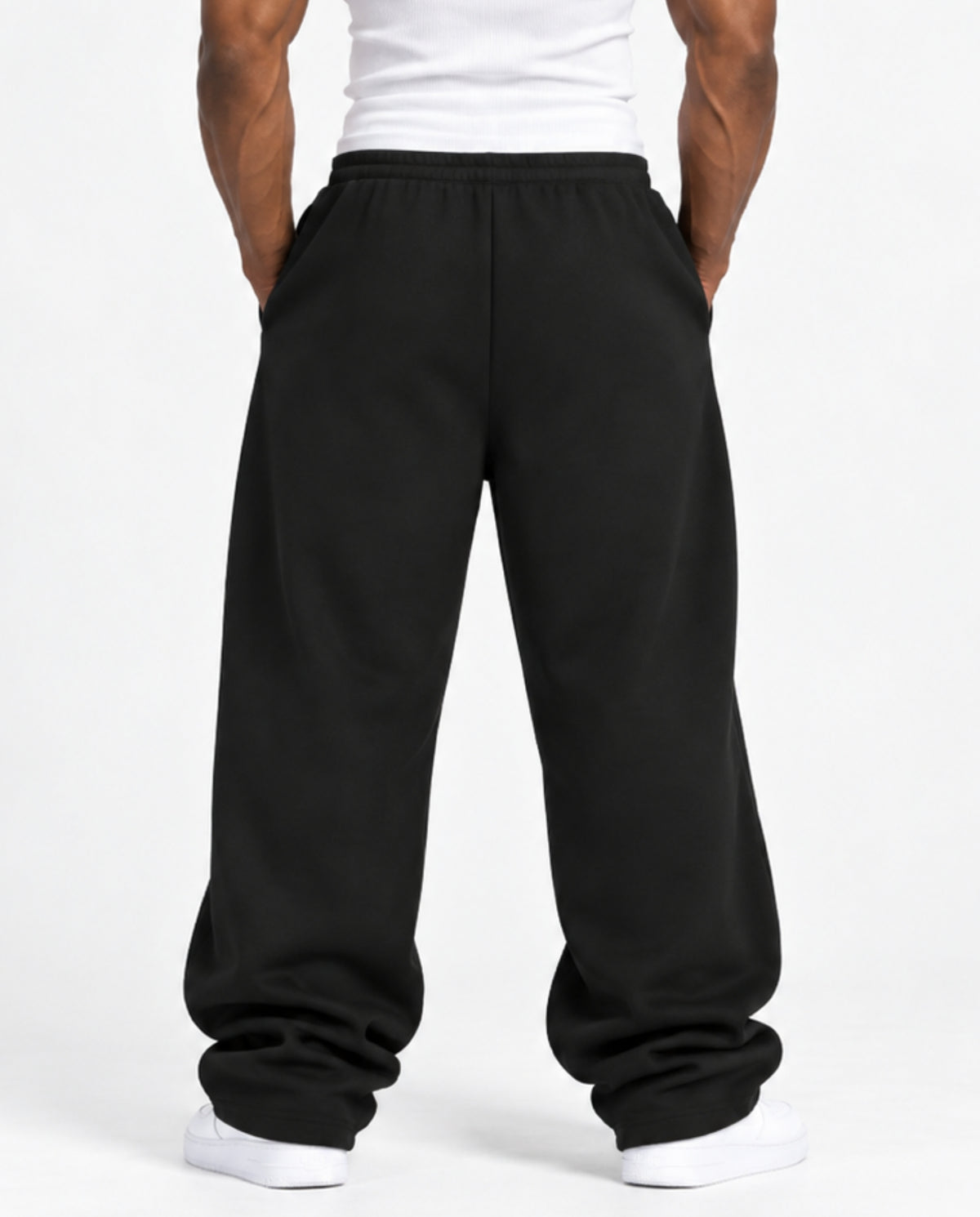 BlackSweatpantsMaleMuscularBackCloseUp