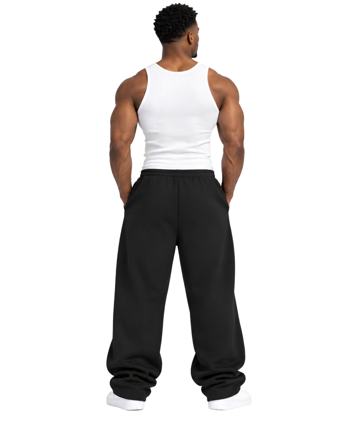 BlackSweatpantsMaleMuscularBackFullBody