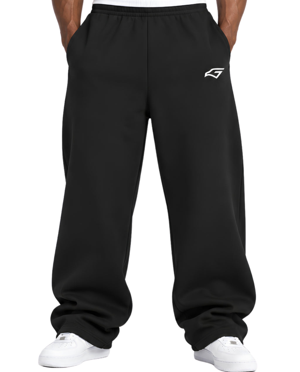 BlackSweatpantsMaleMuscularFrontCloseUp