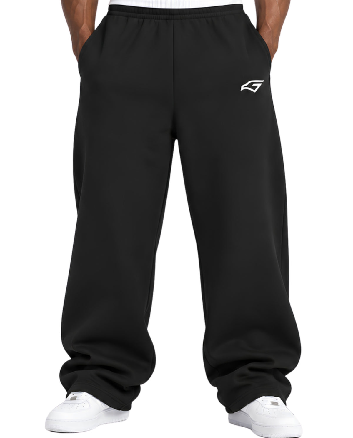BlackSweatpantsMaleMuscularFrontCloseUp