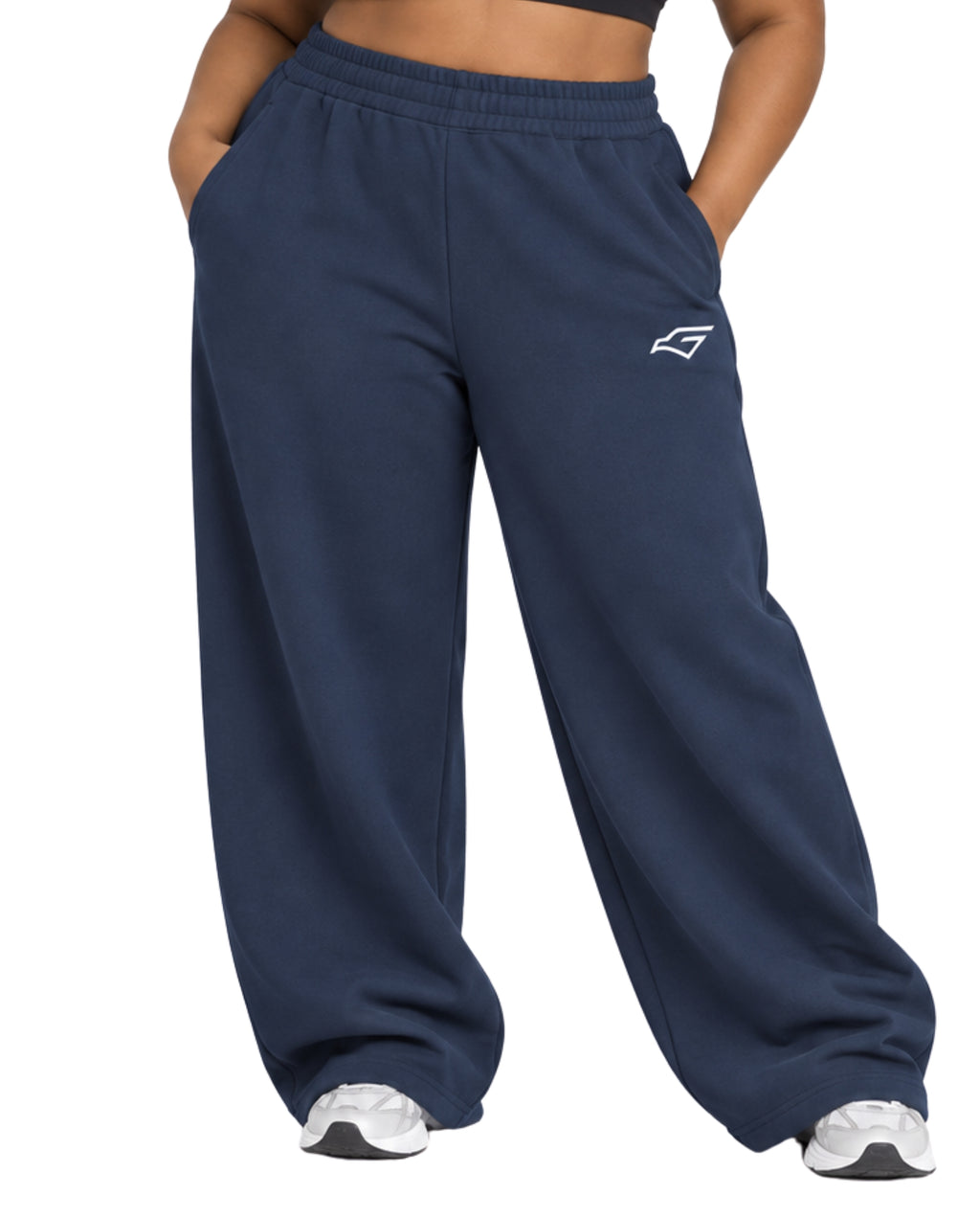 BlueSweatpantsFemalePlusSizeFrontCloseUp