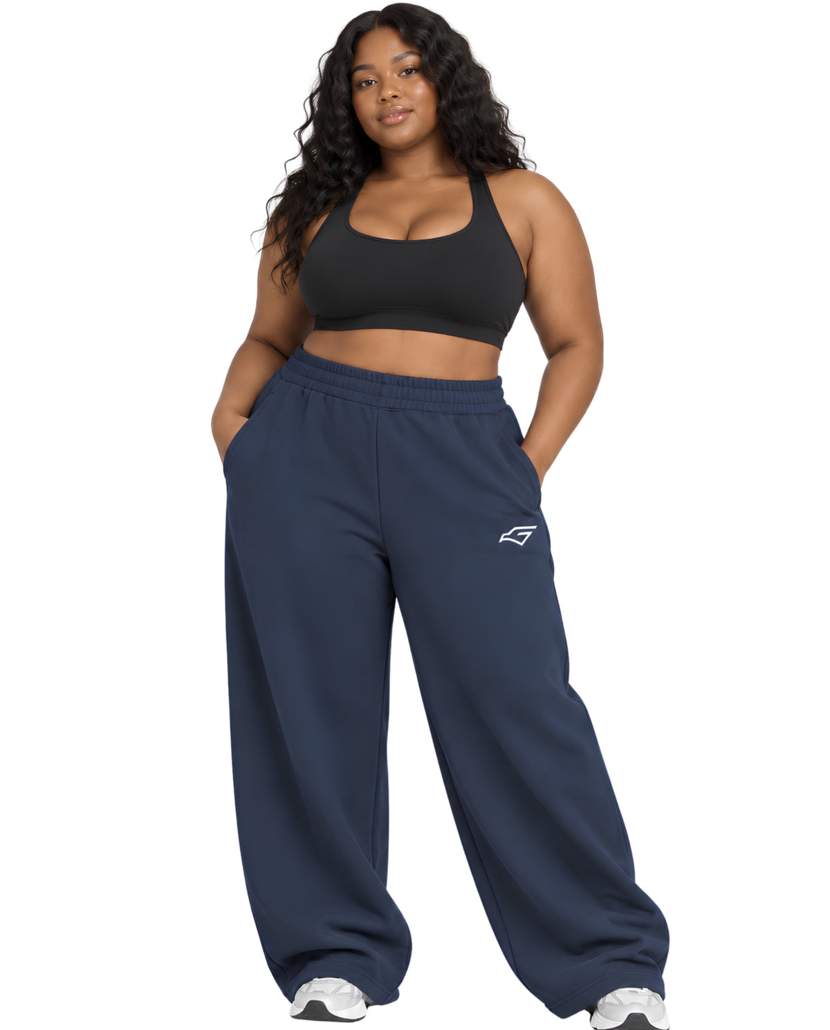 BlueSweatpantsFemalePlusSizeFrontFullBody