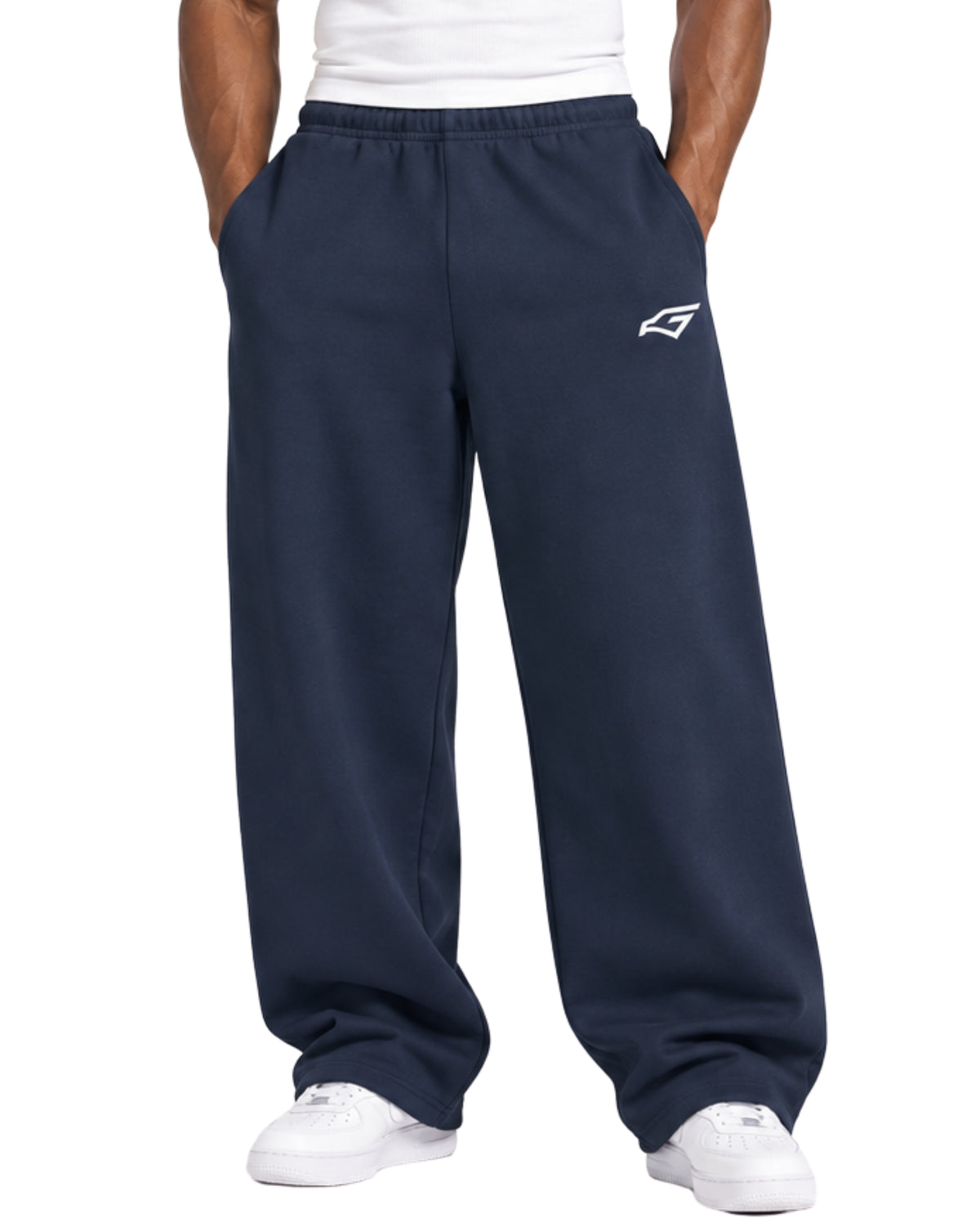 BlueSweatpantsMaleMuscularFrontCloseUp