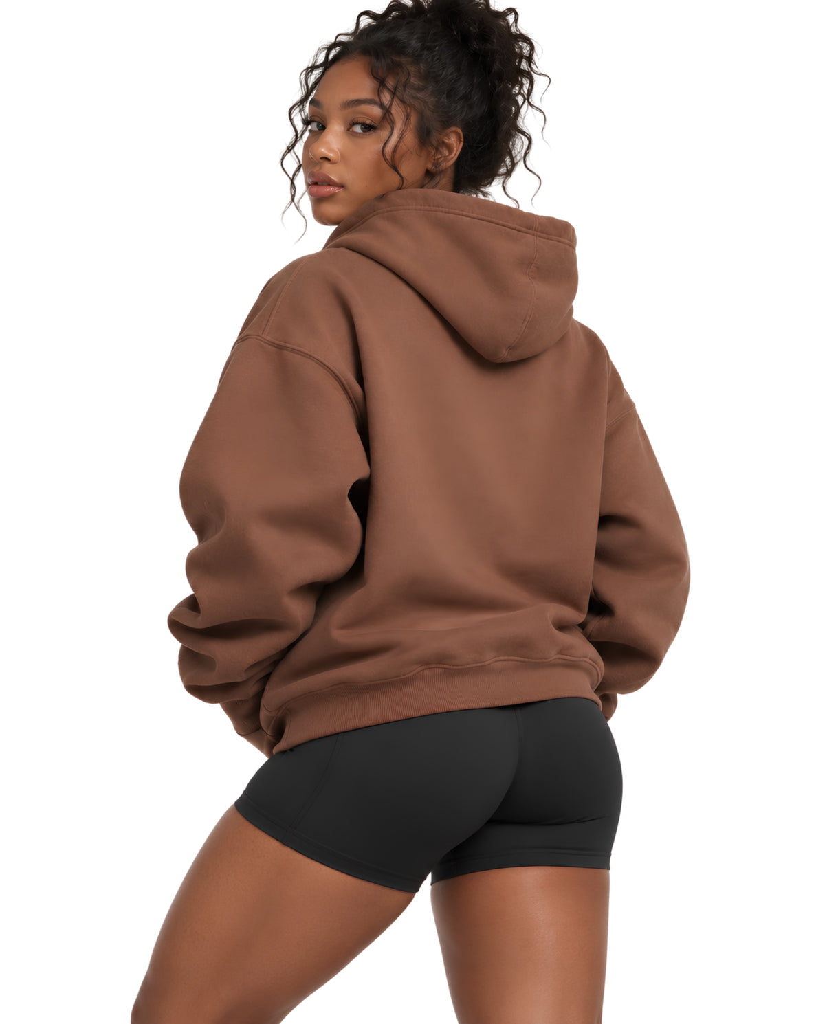 BrownGymverseHoodieFemaleBackFullBody