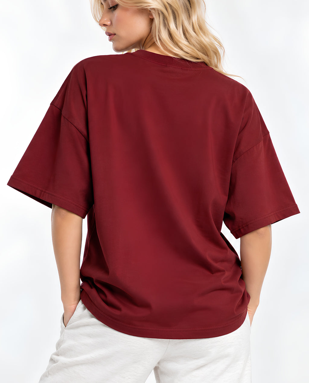 BurgundyRiskOversizedTeeFemaleBackCloseUp