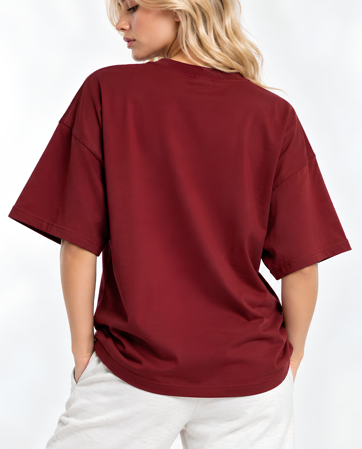 BurgundyRiskOversizedTeeFemaleBackCloseUp