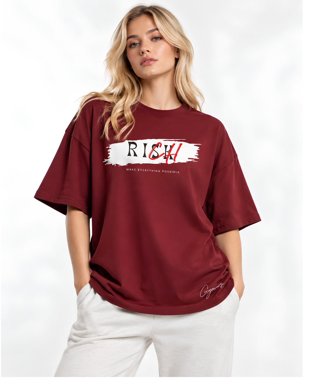 BurgundyRiskOversizedTeeFemaleFrontFull