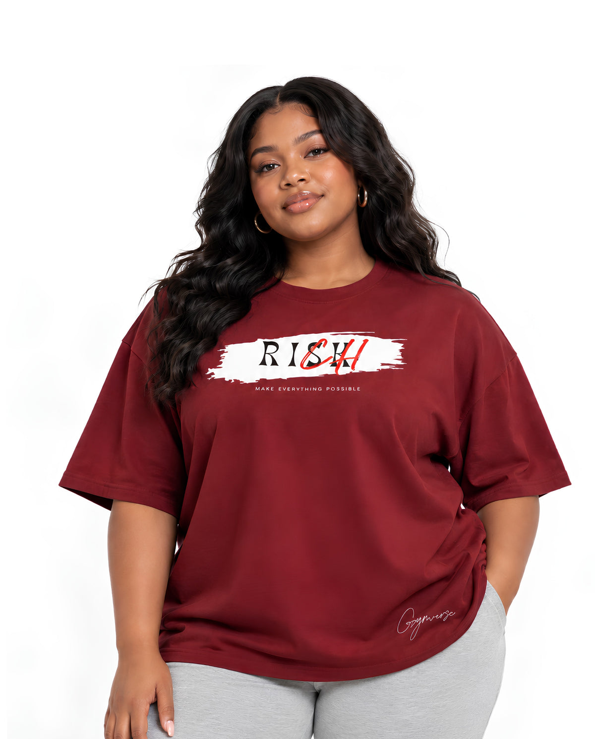 BurgundyRiskOversizedTeeFemaleFrontFullCurvy