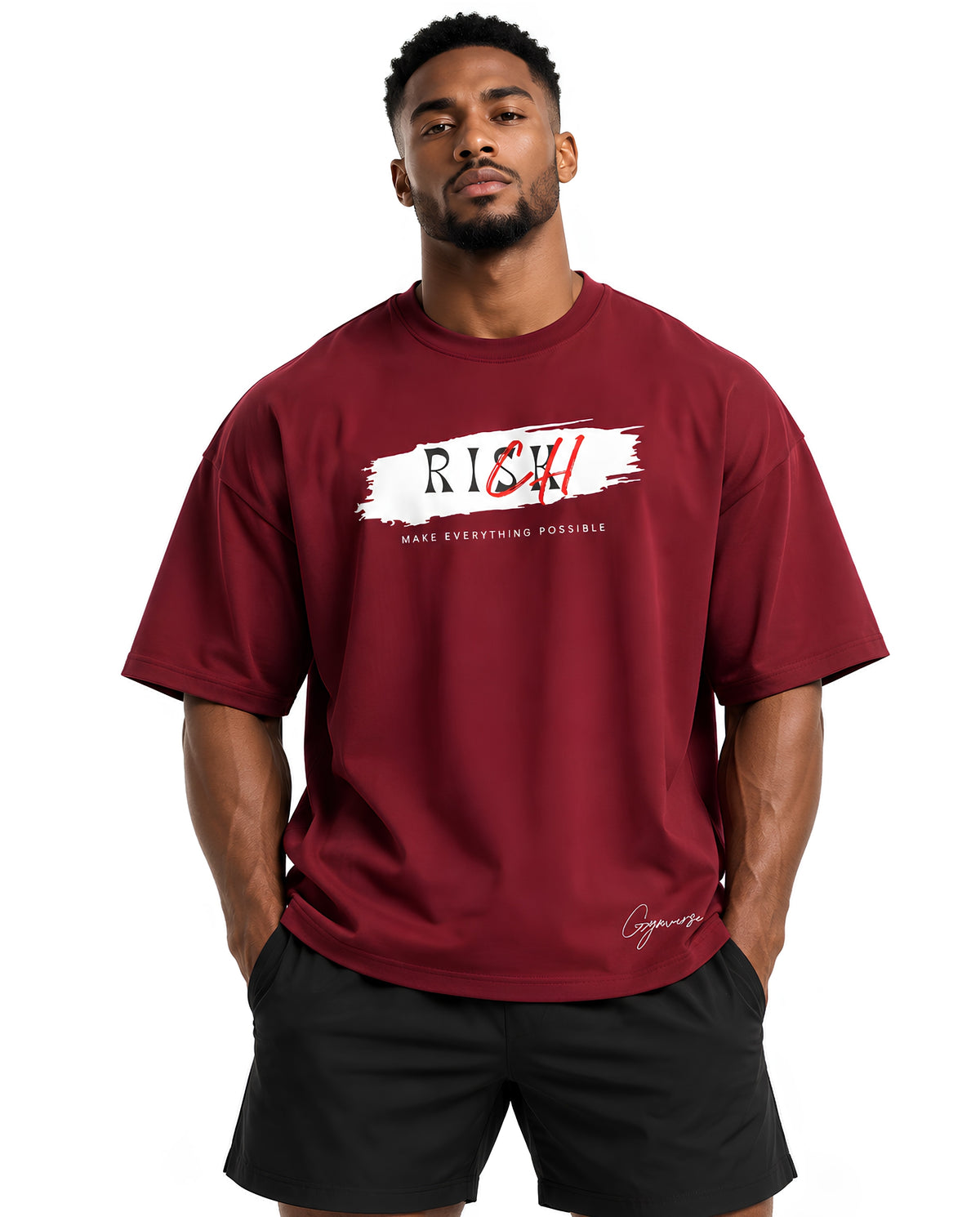 BurgundyRiskOversizedTeeMaleFrontFullModel2