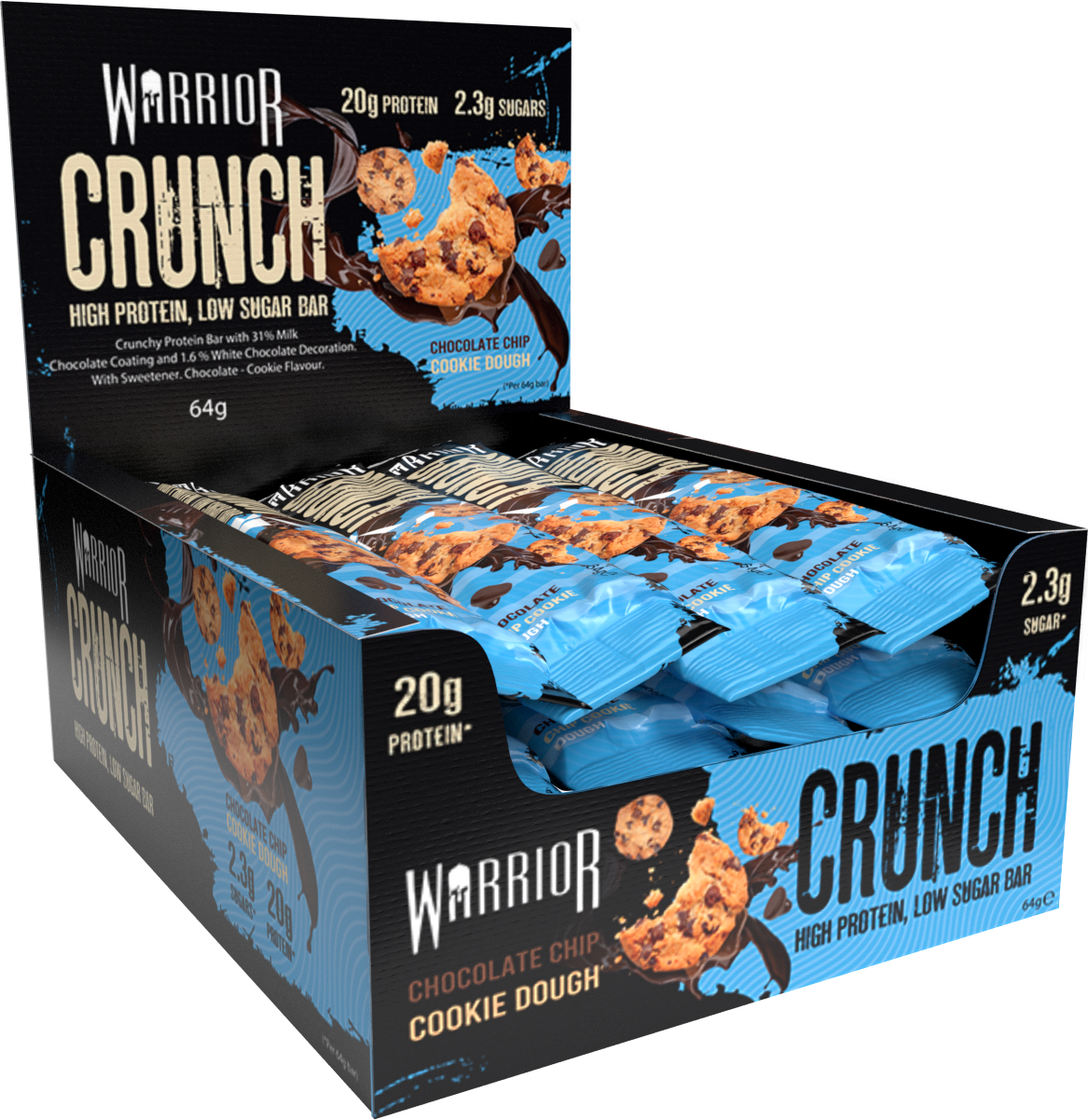 Warrior CRUNCH Protein Bar 64g – Chocolate Chip Cookie Dough (12/box)