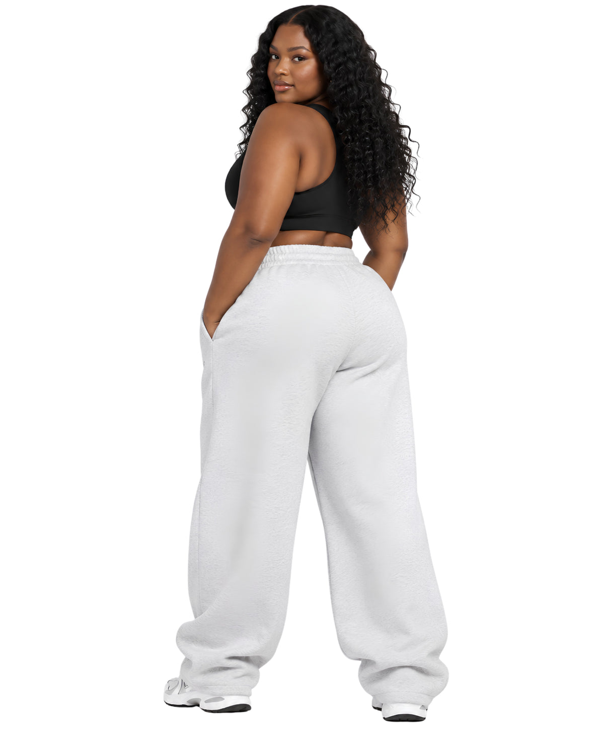 GraySweatpantsFemalePlusSizeBackFullBody