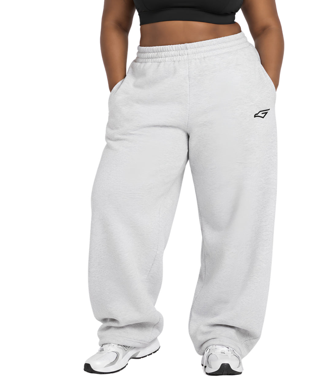 GraySweatpantsFemalePlusSizeFrontCloseUp