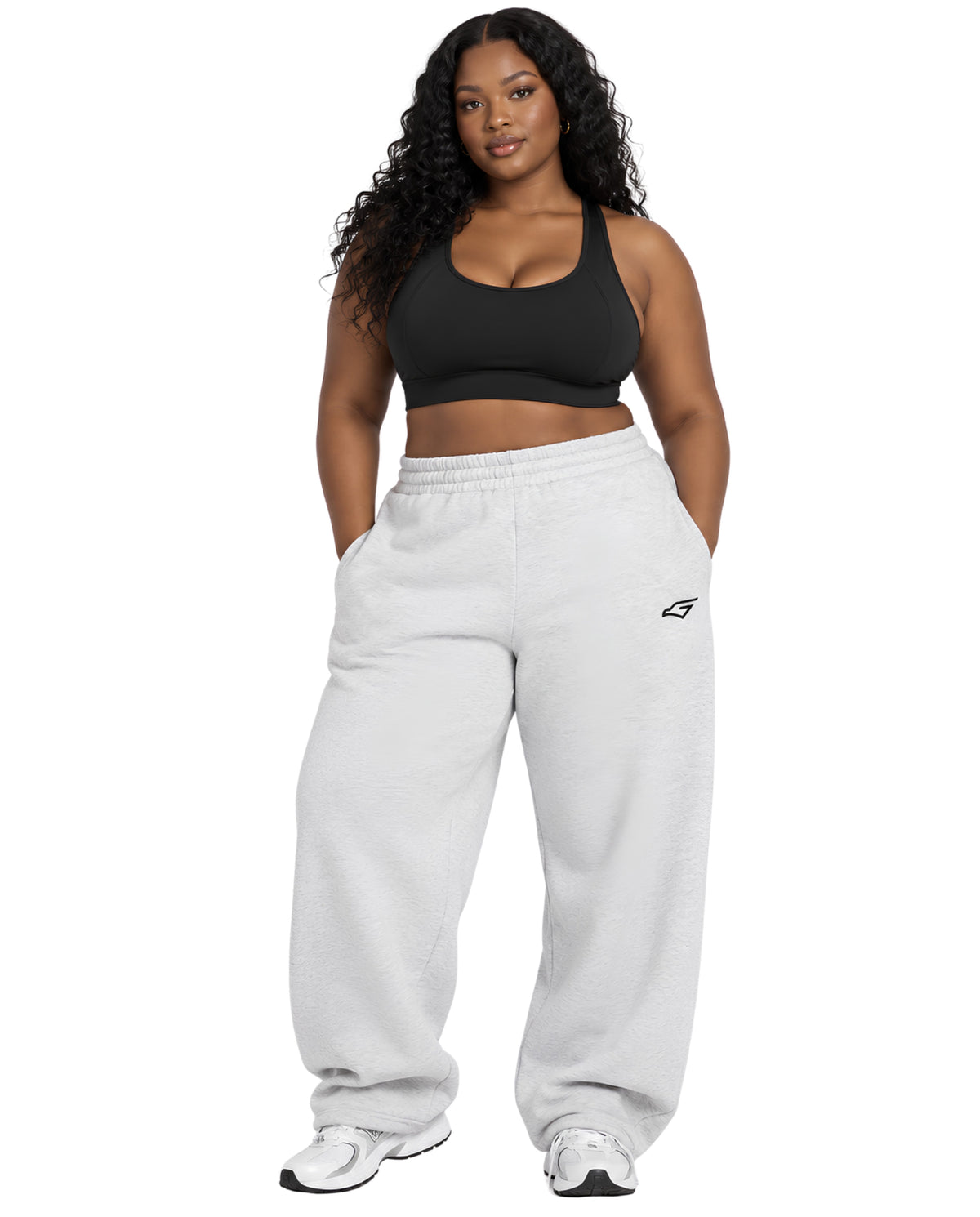 GraySweatpantsFemalePlusSizeFrontFullBody