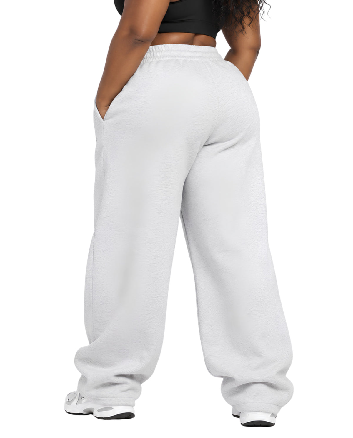 GraySweatpantsFemalePlusSizeSideCloseUp