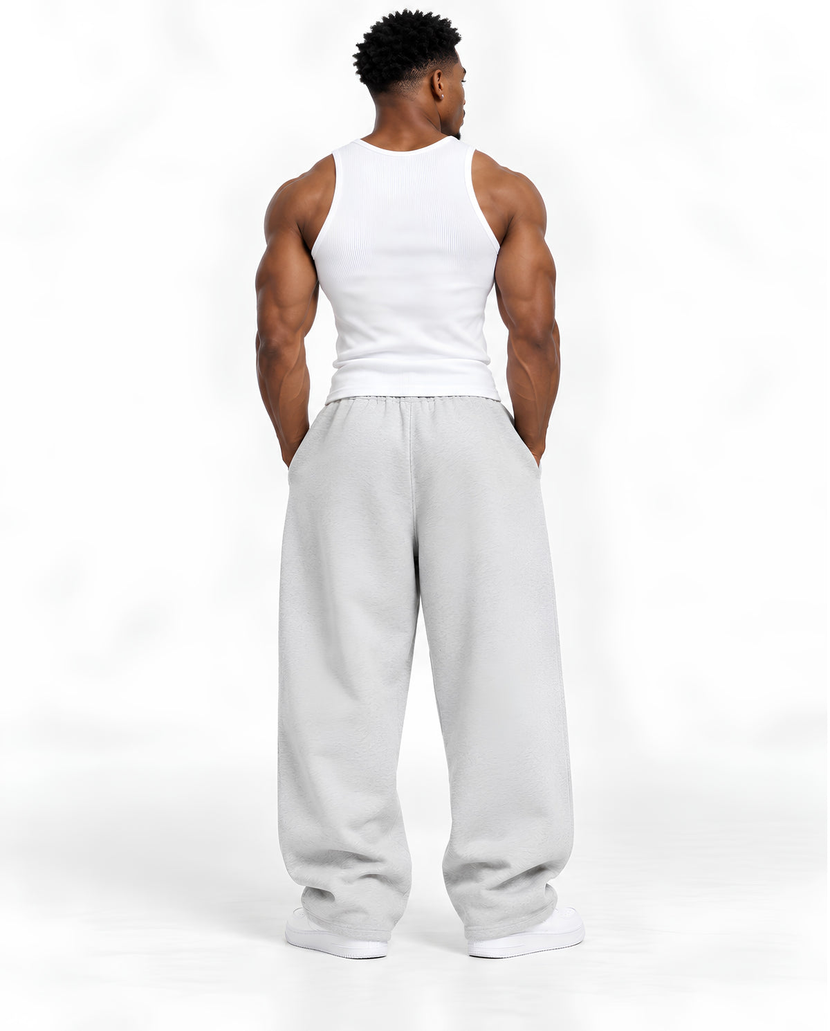 GraySweatpantsMaleMuscularBackFullBody