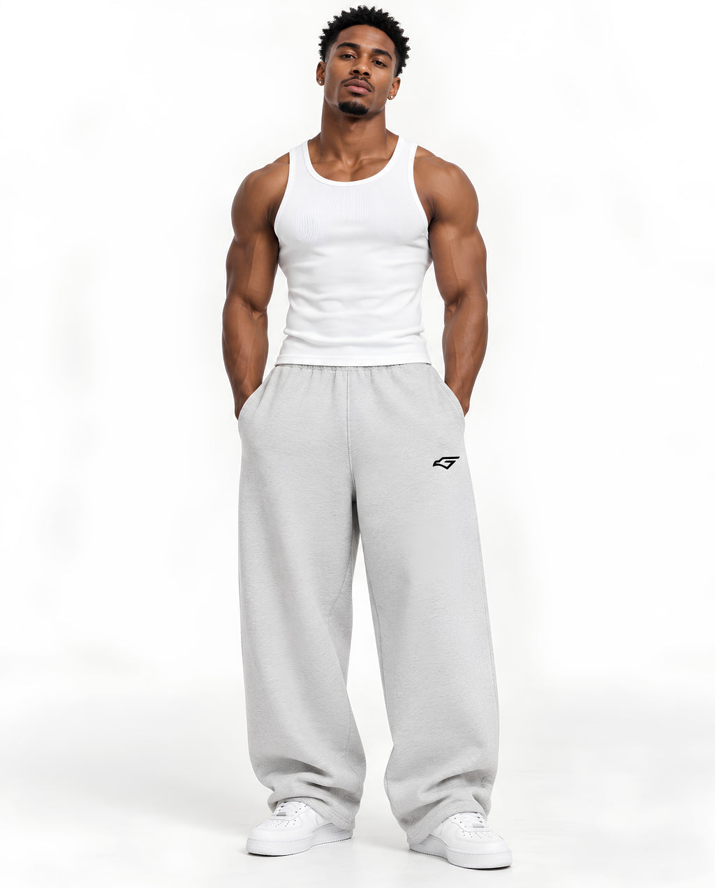 GraySweatpantsMaleMuscularFrontFullBody