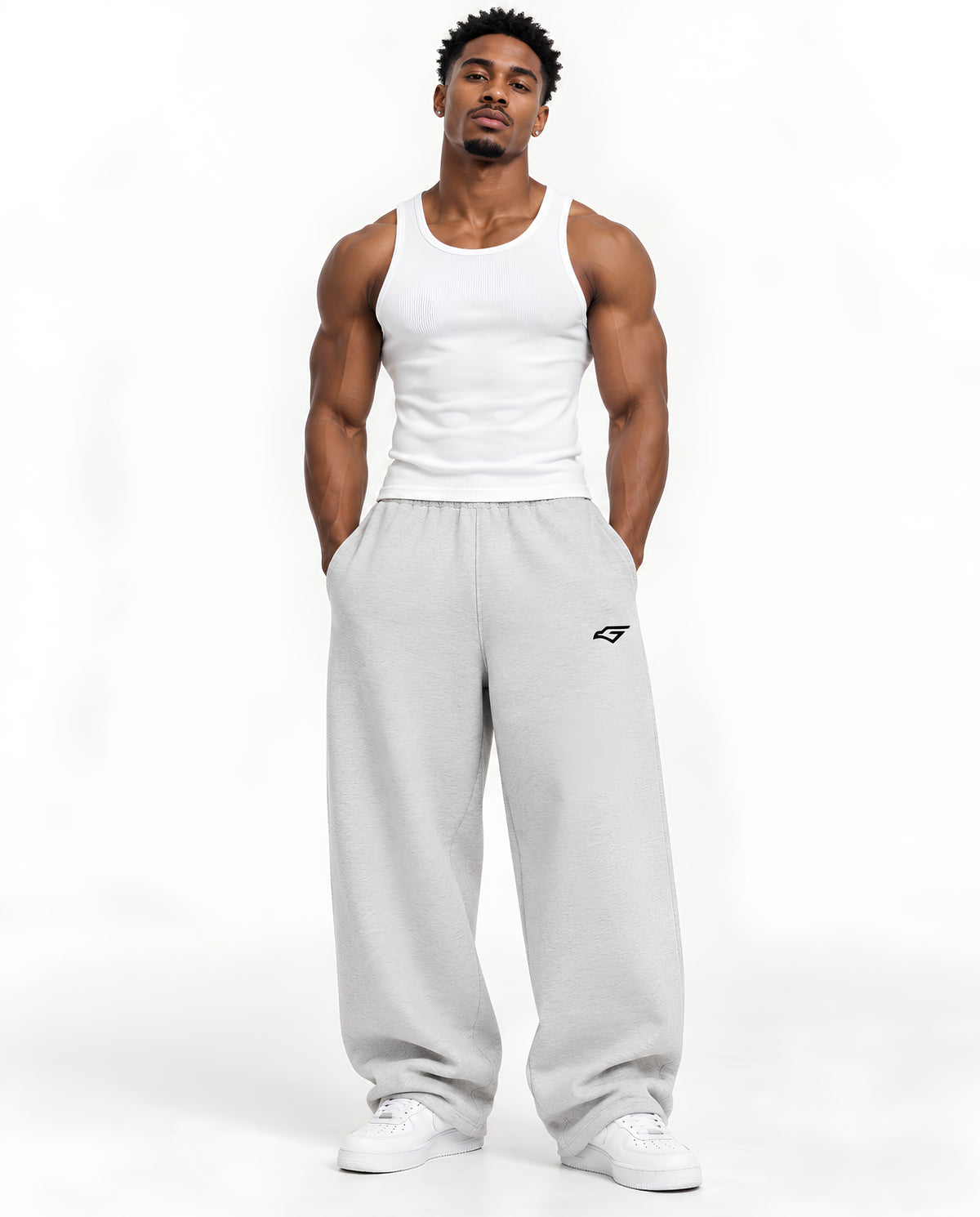 GraySweatpantsMaleMuscularFrontFullBody