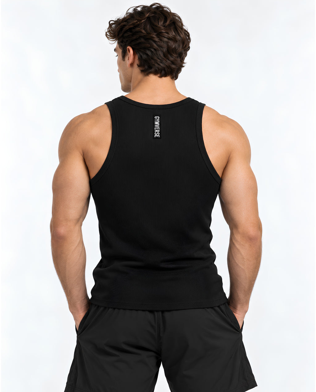 Lean Male Ribbed Tank back close