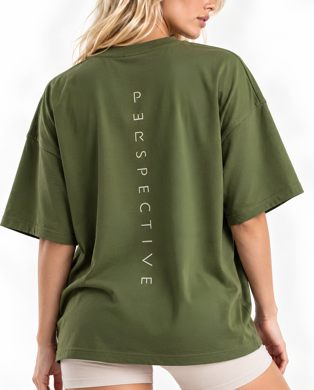 OliveGreenPerspectiveOversizedTeeFemaleBackClose