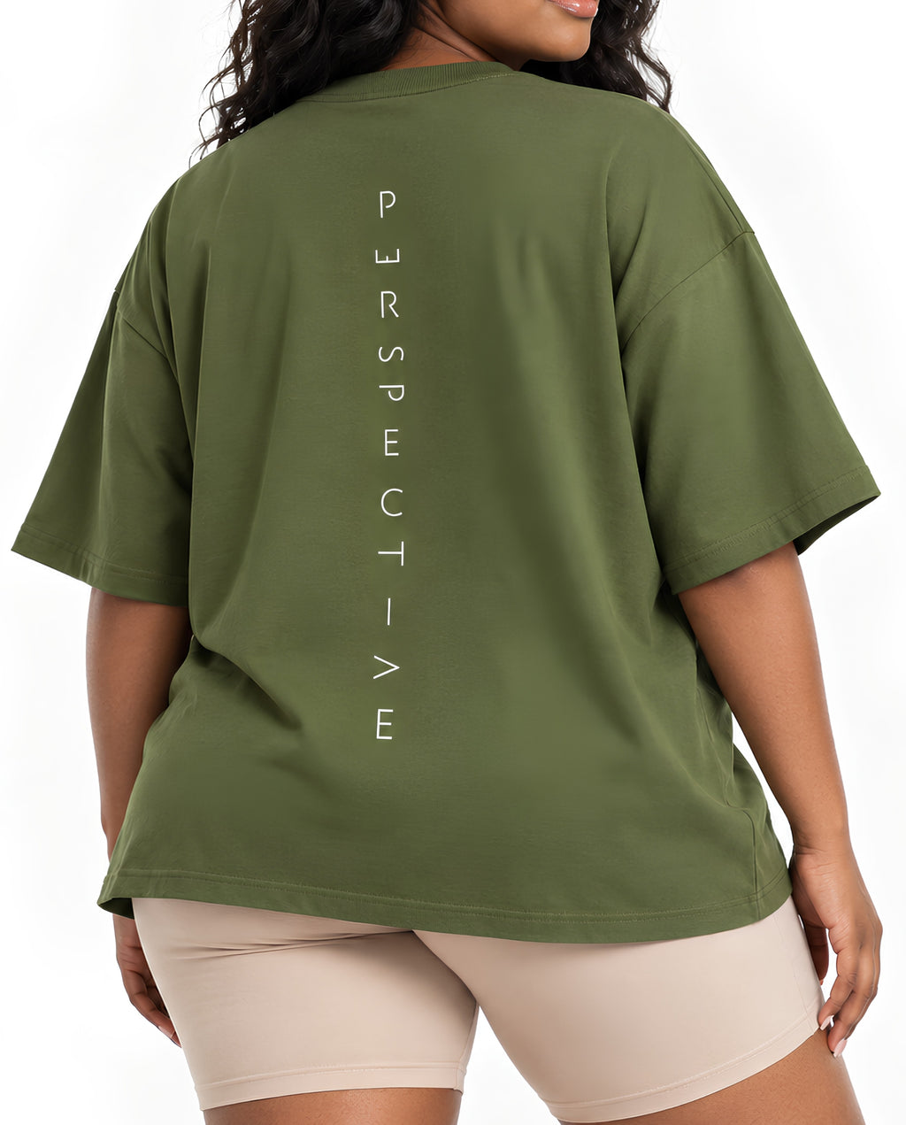 OliveGreenPerspectiveOversizedTeeFemaleBackCloseCurvy