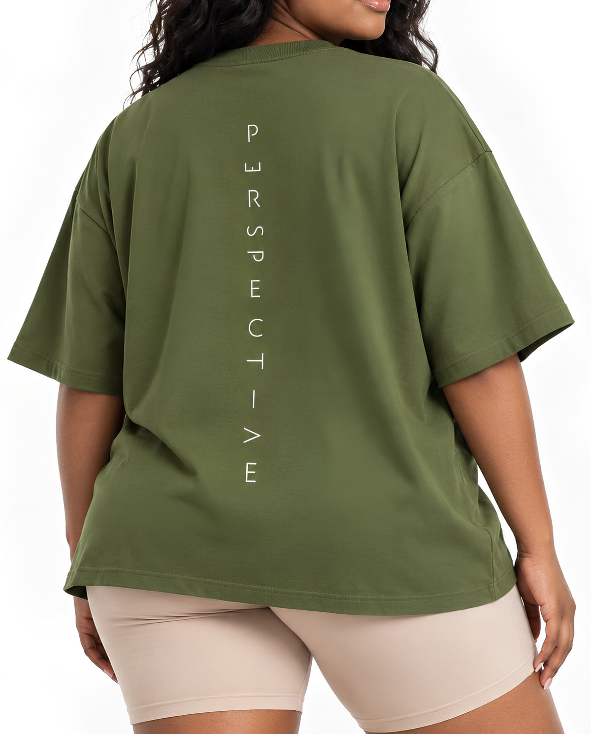 OliveGreenPerspectiveOversizedTeeFemaleBackCloseCurvy
