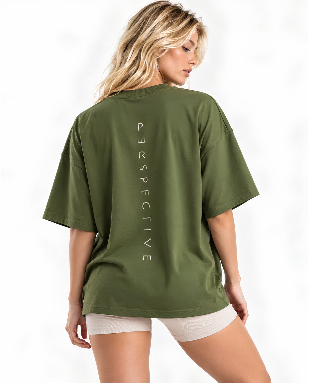 OliveGreenPerspectiveOversizedTeeFemaleBackFull