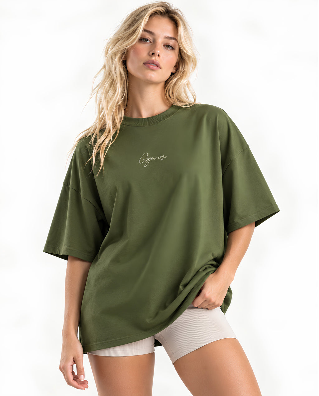 OliveGreenPerspectiveOversizedTeeFemaleFrontFull