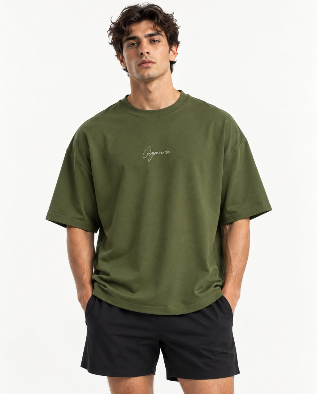 OliveGreenPerspectiveOversizedTeeMaleFrontFull
