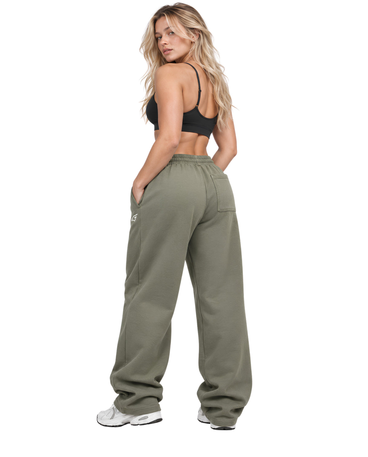 OliveSweatpantsFemaleLeanBackFullBody