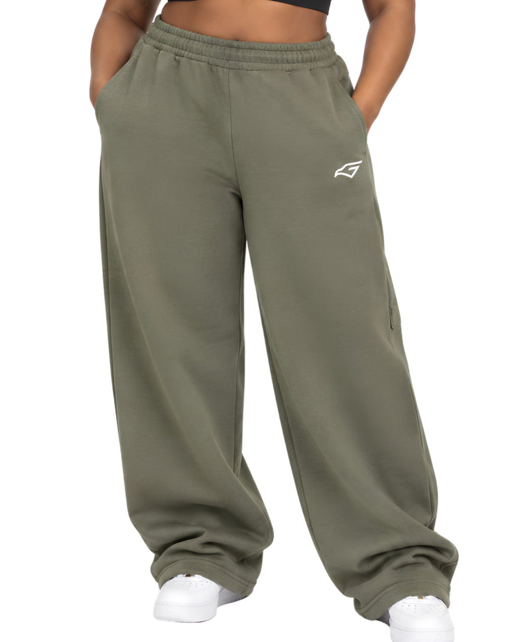 OliveSweatpantsFemalePlusSizeFrontCloseUp