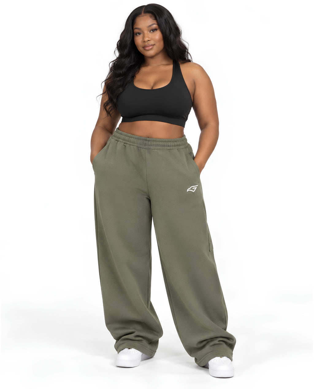 OliveSweatpantsFemalePlusSizeFrontFullBody