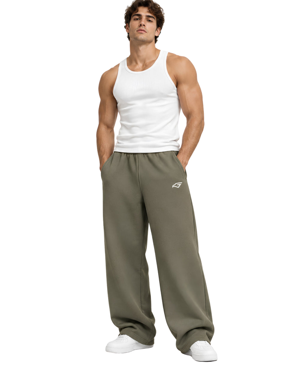OliveSweatpantsMaleLeanFrontFullBody