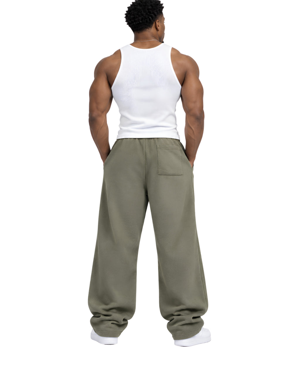 OliveSweatpantsMaleMuscularBackFullBody