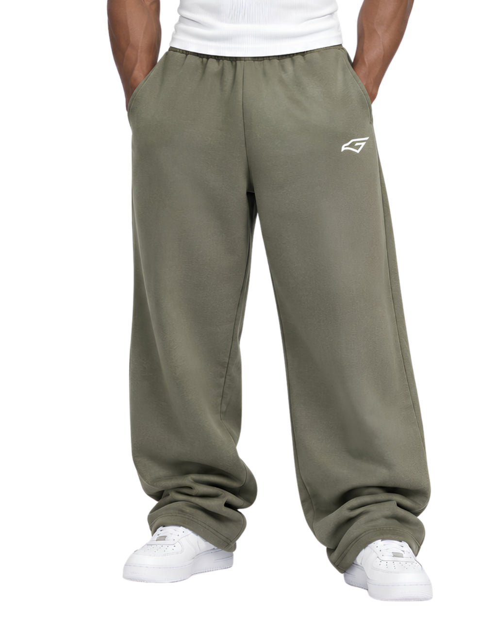 OliveSweatpantsMaleMuscularFrontCloseUp