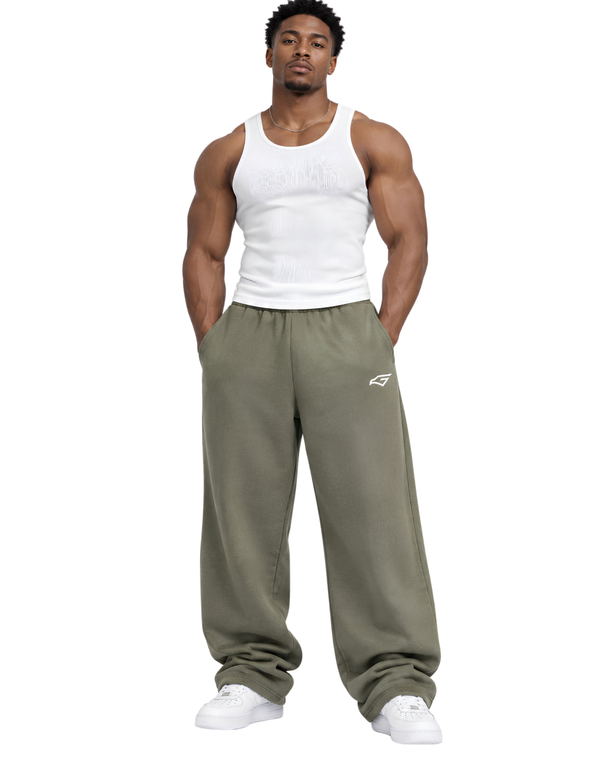 OliveSweatpantsMaleMuscularFrontFullBody