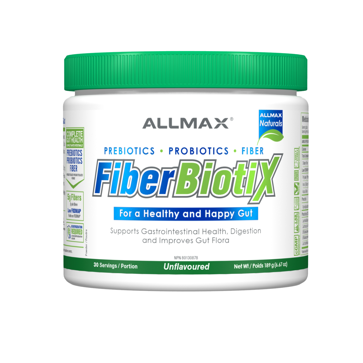 ALLMAX FiberBiotiX – Prebiotics, Probiotics & Fiber (189 g, Unflavored)