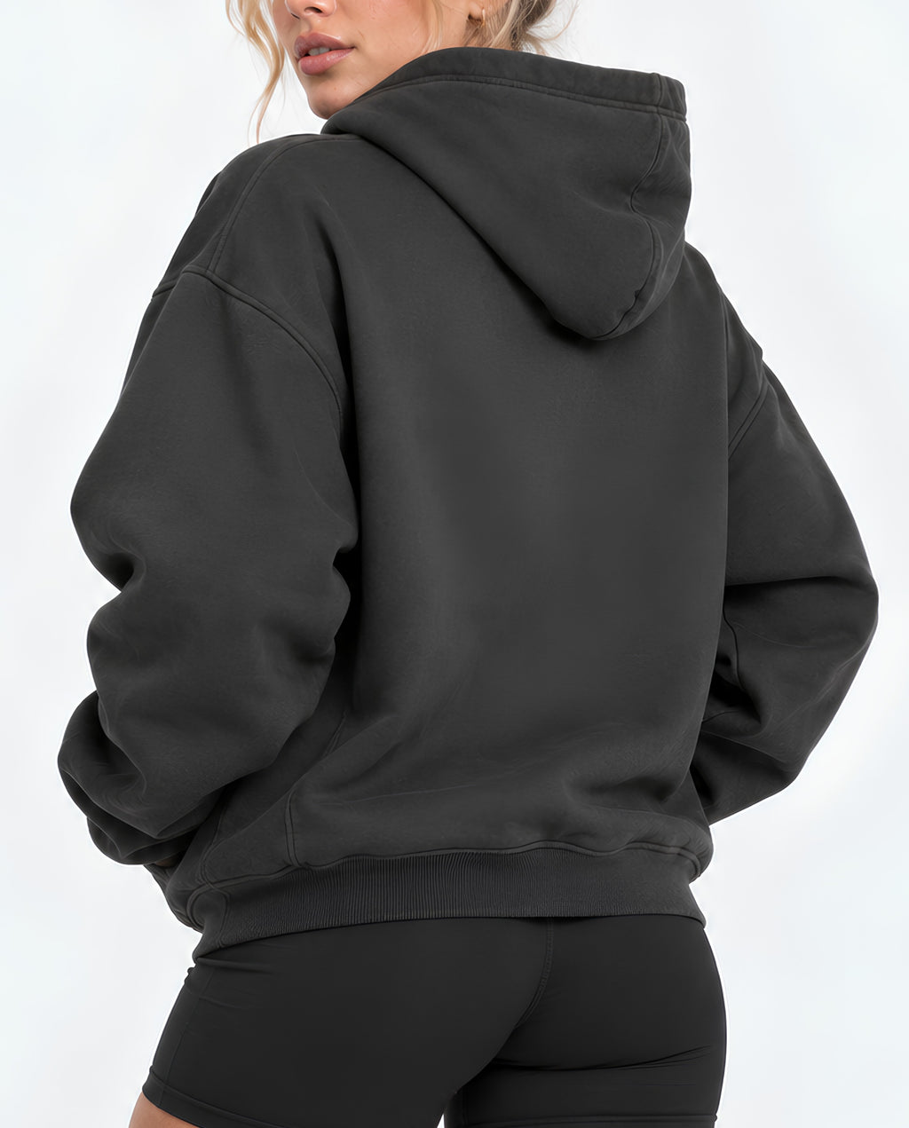 VintageBlackUltraHeavyHoodieFemaleBackCloseUp