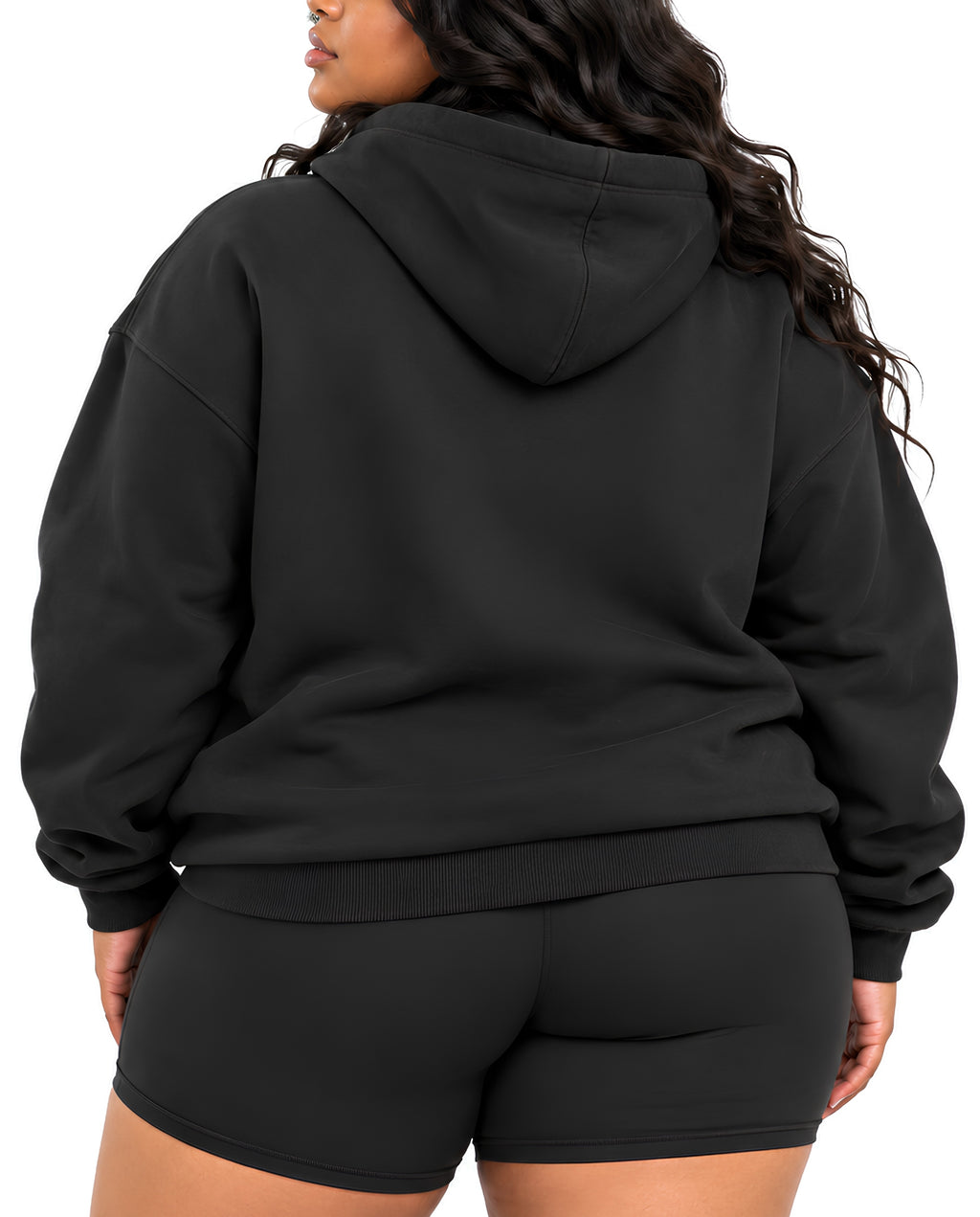 VintageBlackUltraHeavyHoodieFemaleCurvyBackCloseUp