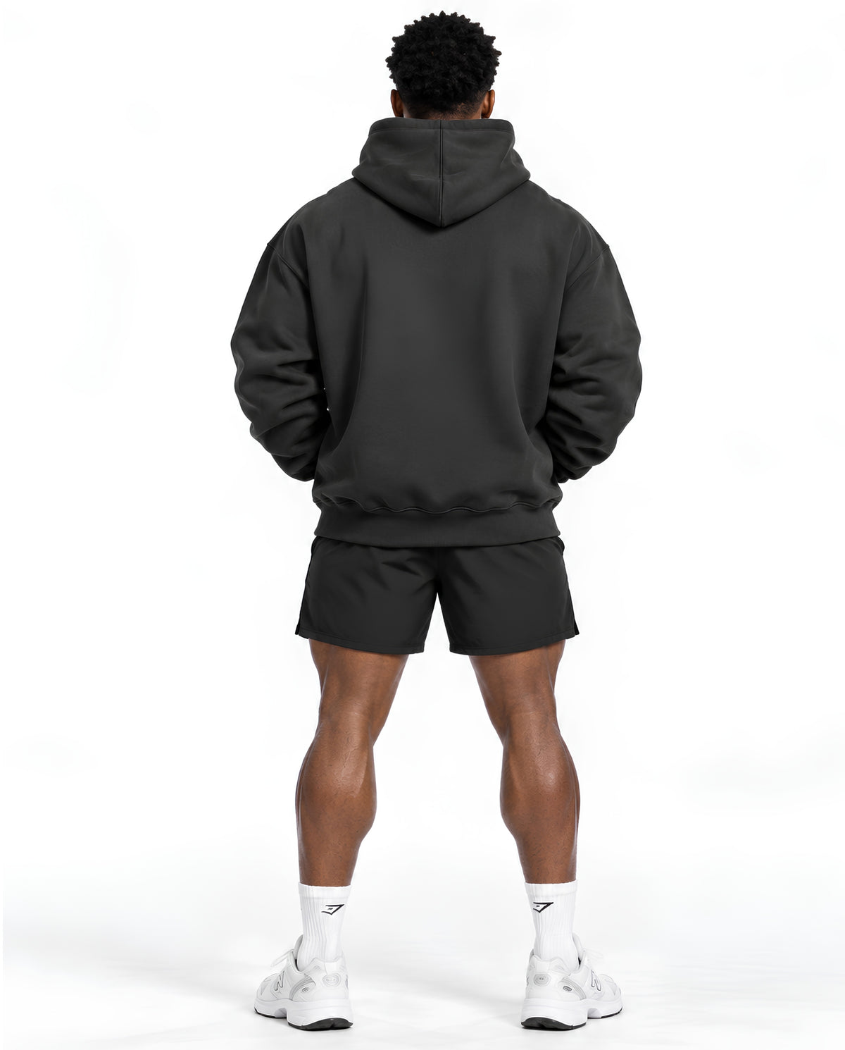 VintageBlackUltraHeavyHoodieMaleAthleticBackFullBody